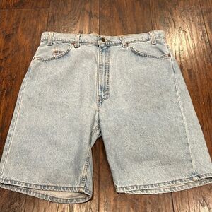 Vintage 90s Levis 505 ORANGE TAB Blue Jean Denim Shorts Size 38 Made In USA VTG